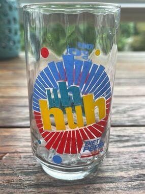 Pepsi Diet Pepsi 'uh huh' Promotional Glass with Blue Yellow Red Graphics